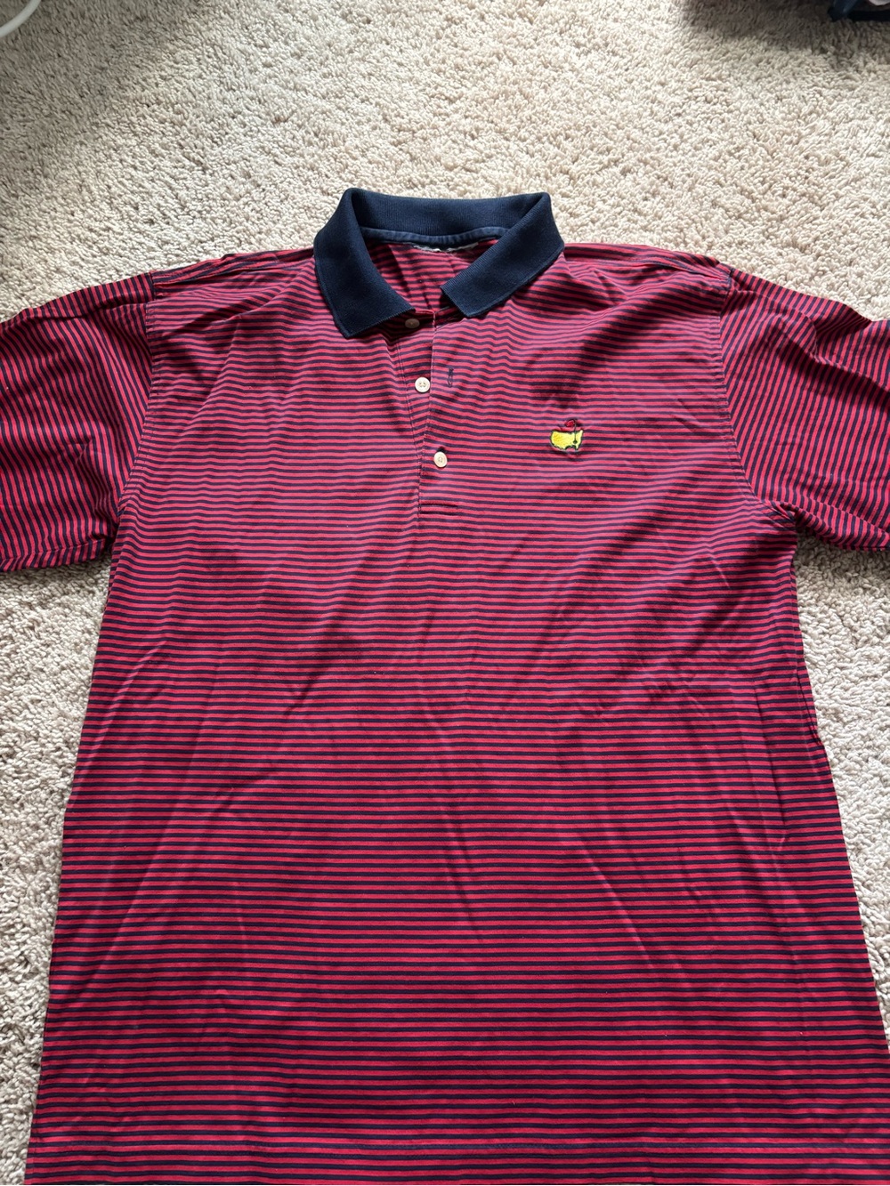Masters Burgundy and Navy Striped Polo with Contrast Collar